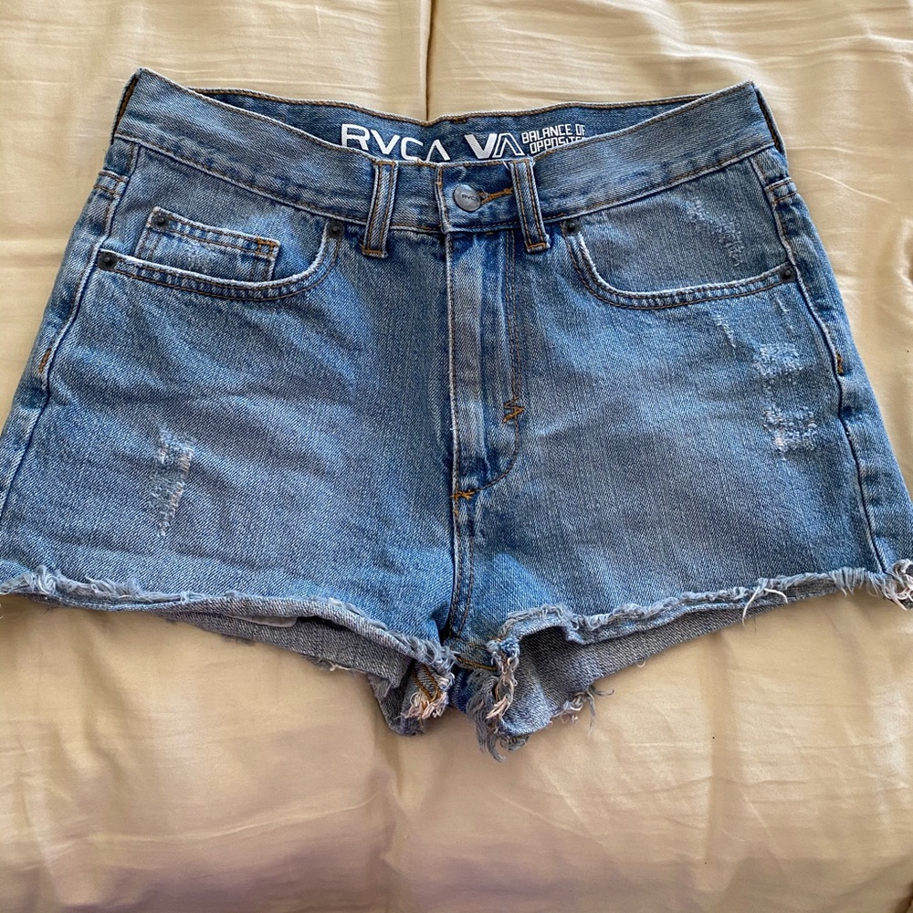 RVCA HighWaisted Loose Leg Distressed Denim Shorts
